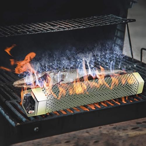 Miniatura 6 de YiiMO - Tubo de humo para pellets, ahumador de pellets de 12 pulgadas hasta 6 horas de ahumado en frío y caliente, palitos de carne con cepillo y