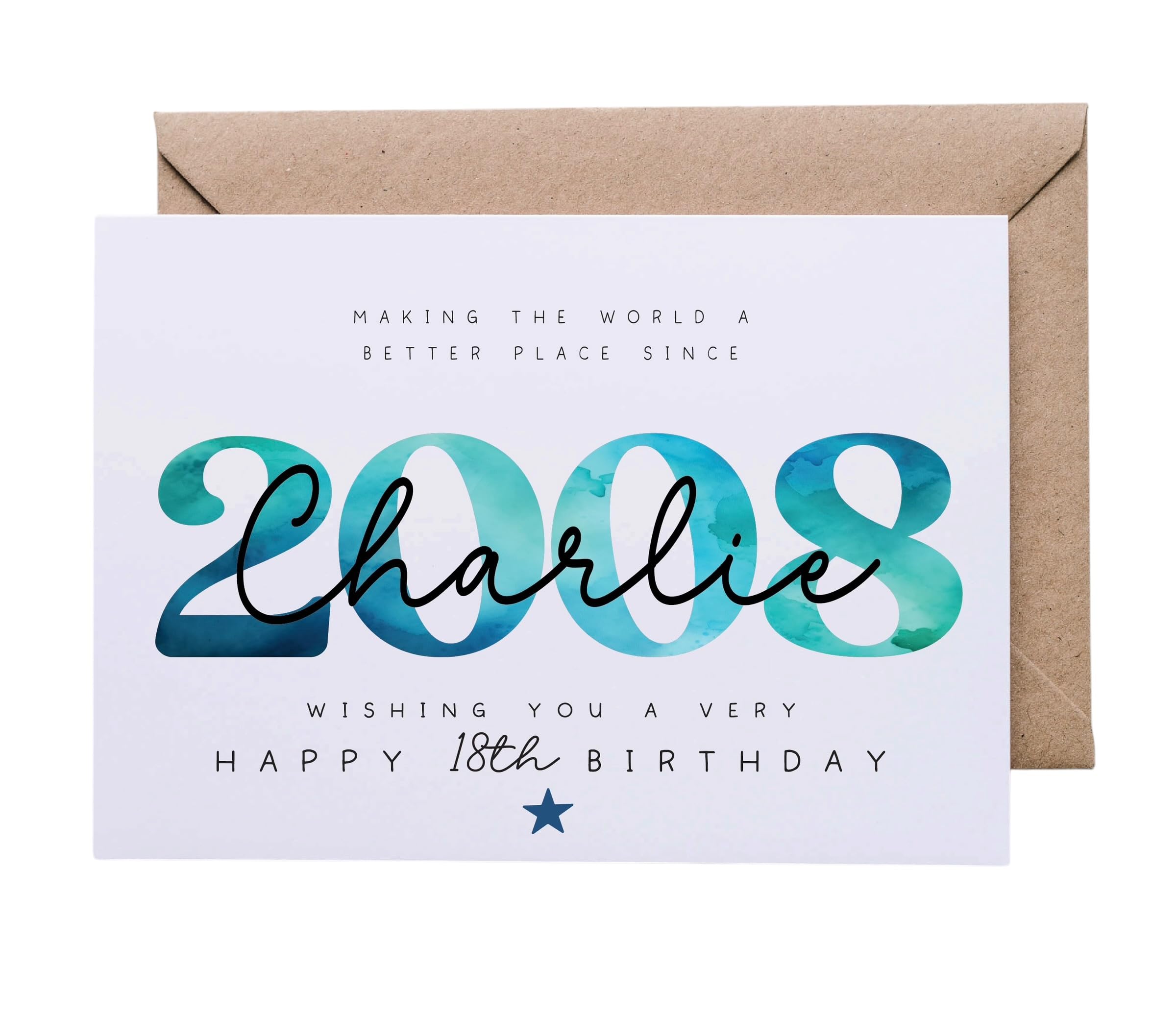 Personalised 18th Birthday Card for Him, Year of Birth 2008 Card, Large A5 Birthday Card for Men, Keepsake Card UK
