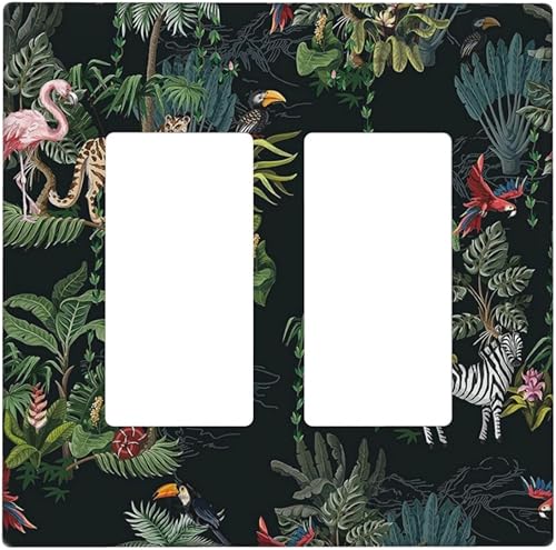 Cubierta decorativa moderna para interruptor de luz, diseño de animales tropicales de selva silvestre, 2 bandas, cubierta decorativa de pared floral