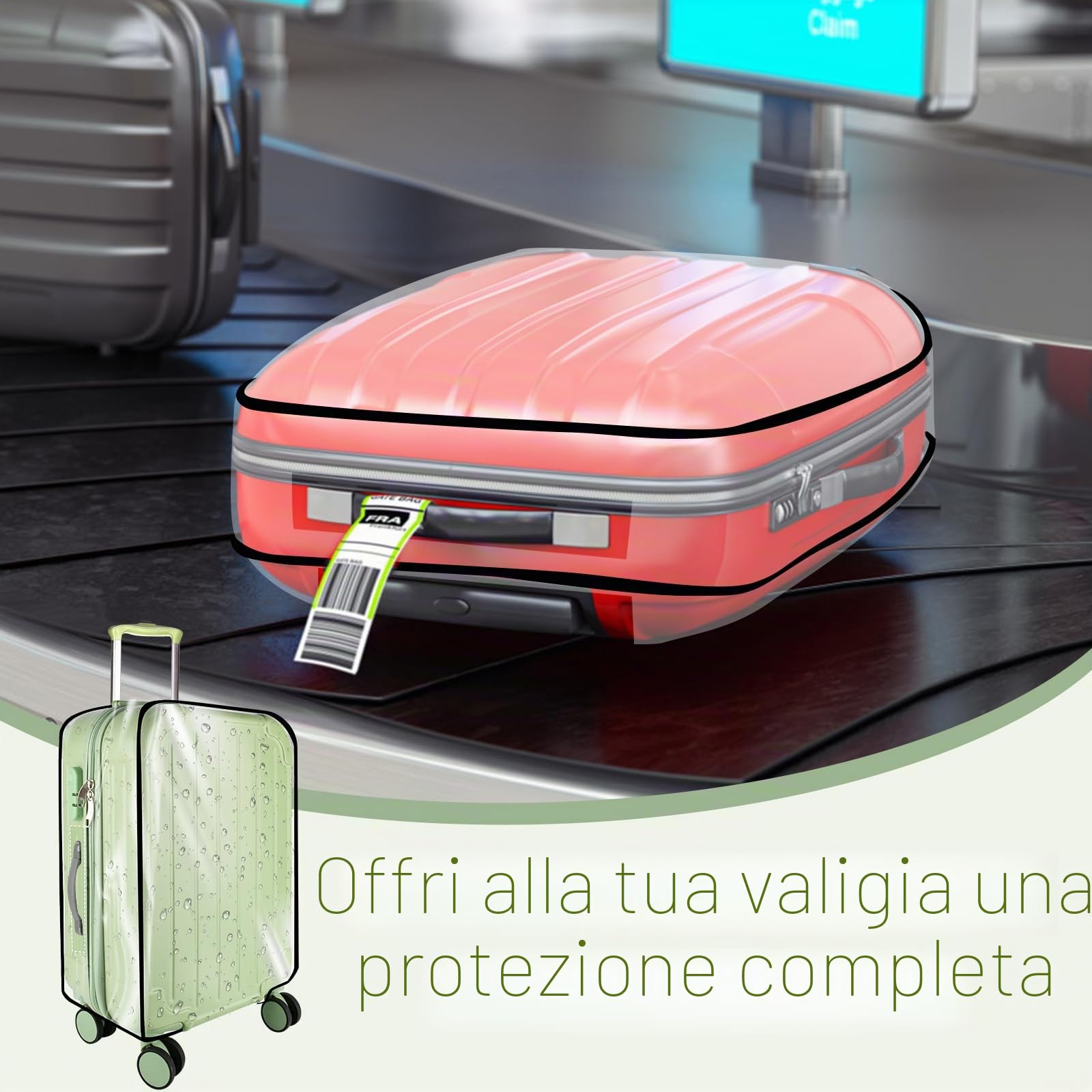 Custodia per valigia 3 Pezzi Copri Valigia Copertura per Bagagli in PVC Trasparente, Riutilizzabile, Impermeabile e Antipolvere, Antigraffio, unisex per Viaggi(20 +24 +28 pollici)