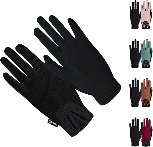 ChinFun Guantes de equitación para mujer, diseño de flores láser, antideslizantes, guantes ecuestres elásticos que absorben el sudor, guantes