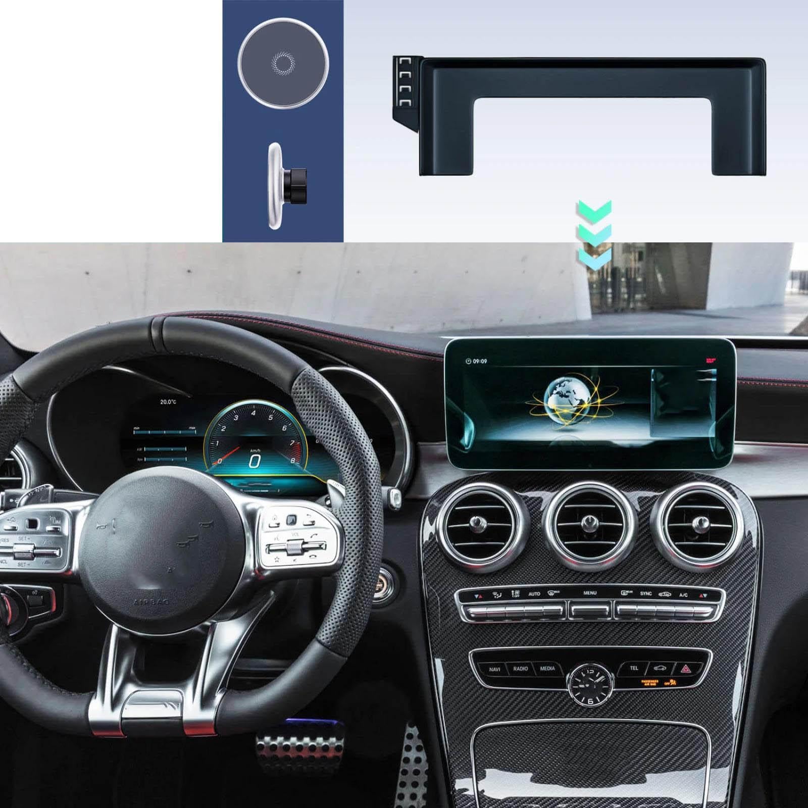 Porta Cellulare Auto per Mercedes-Benz Classe C W205 2019-2021, LHD 10,3 Pollici Supporto per Cellulare per Auto Supporto per Bocchetta dell'Aria