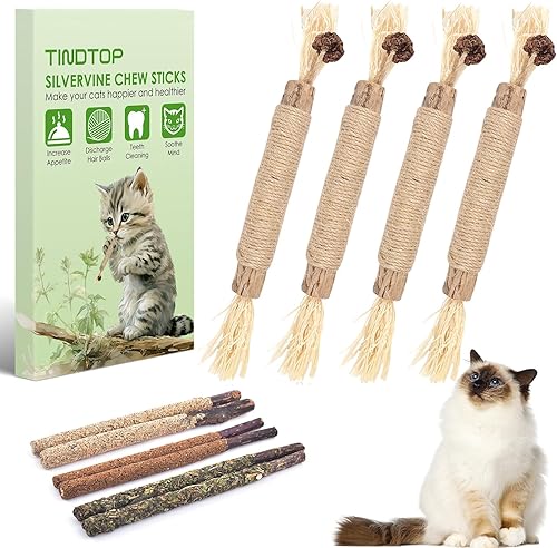 Silvervine - Palitos para gatos, juguetes masticables de hierba gatera natural para limpieza de dientes de gatitos, cuidado dental Matatabi, aumenta