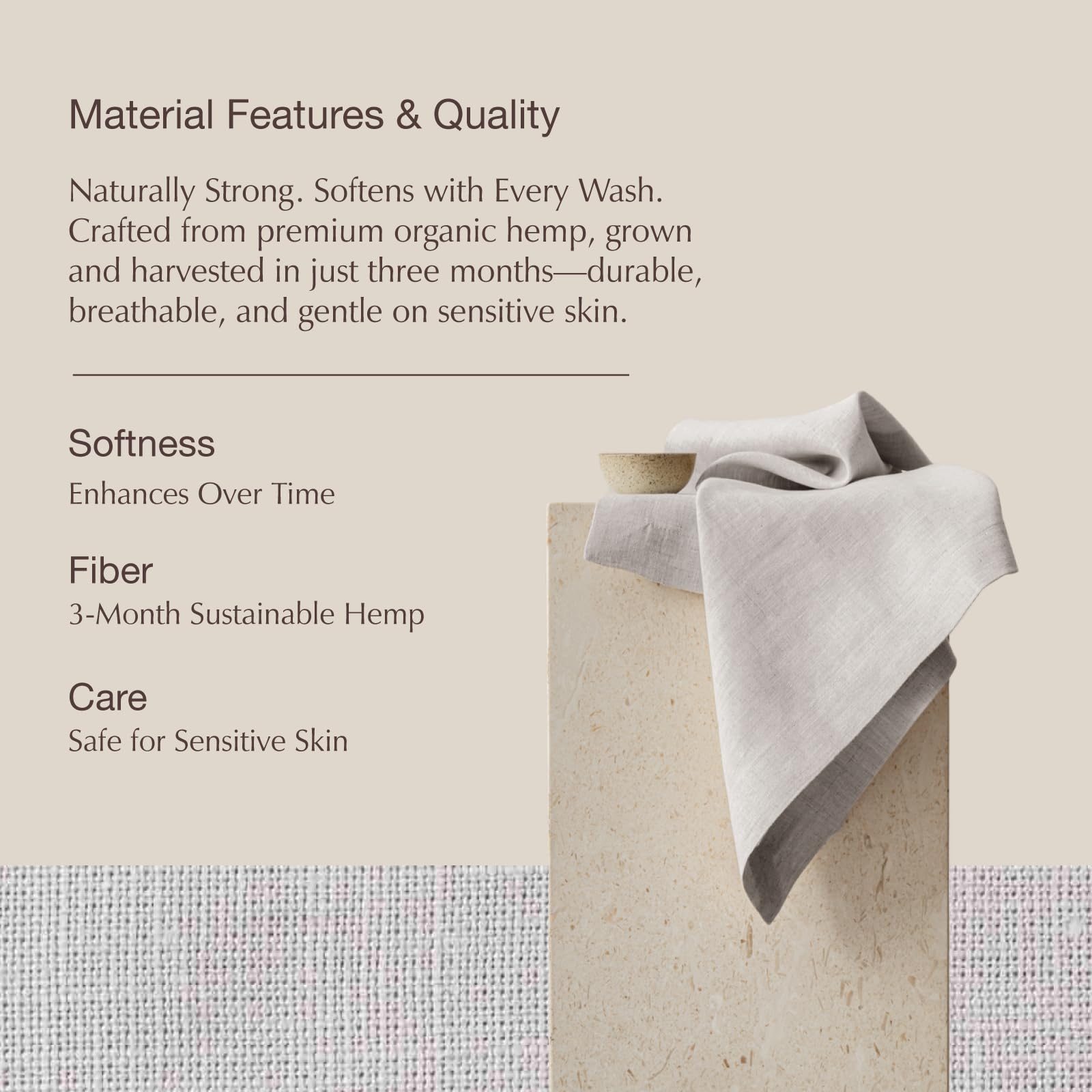 KNOKNO Home Pure - Servilletas de cena de cáñamo (45,7 x 45,7 cm, hechas a mano con esquinas ingletadas, tela natural, lavable y duradera, juego de 4 unidades), color gris plateado