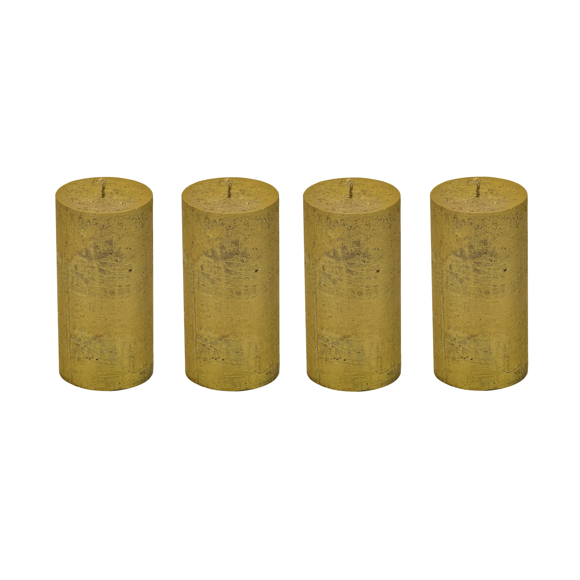 Stumpenkerzen Rustic 4er Set - Stumpenkerze, Blockkerze, Kerze, Adventskranz, Advent - Kein Ruß - Brenndauer: 60 Std. - viele Farben - 7/13 cm (Gold)