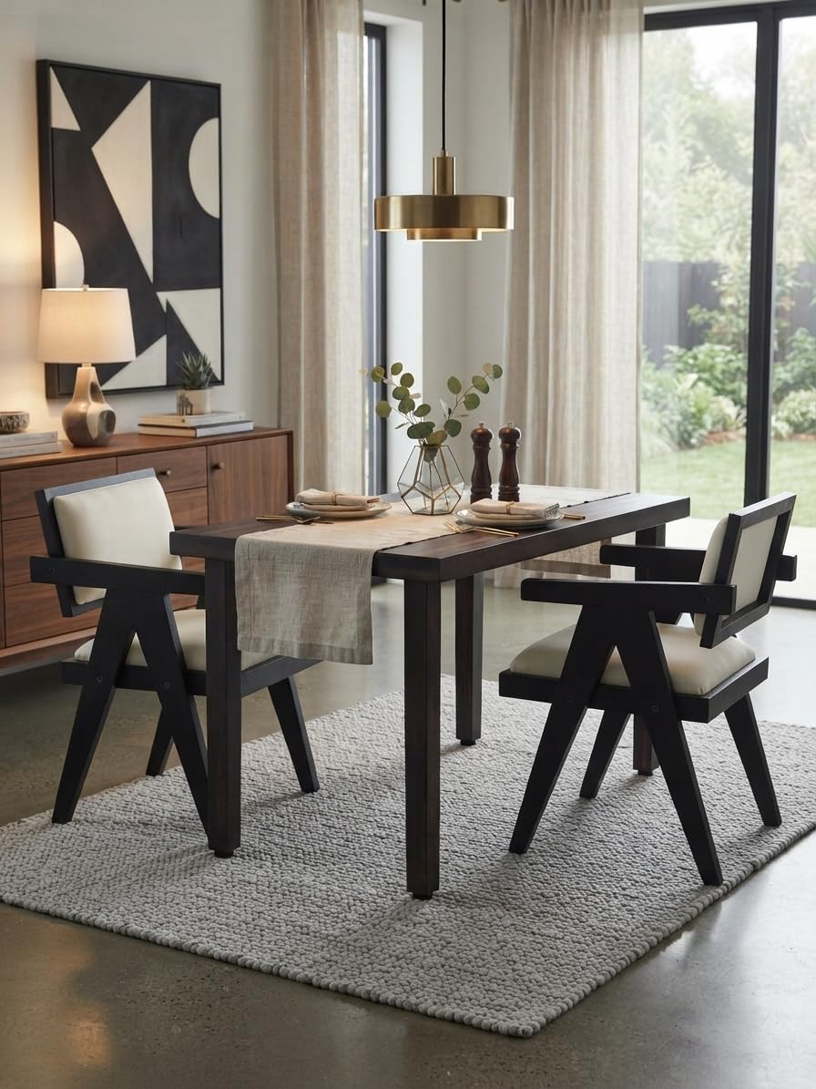 dining table set of 2, wood 2 seater dining table with chair || wooden dining table 2 seater || dining table set 2 seater || folding dining table || arm chair with cushion || walnut finish