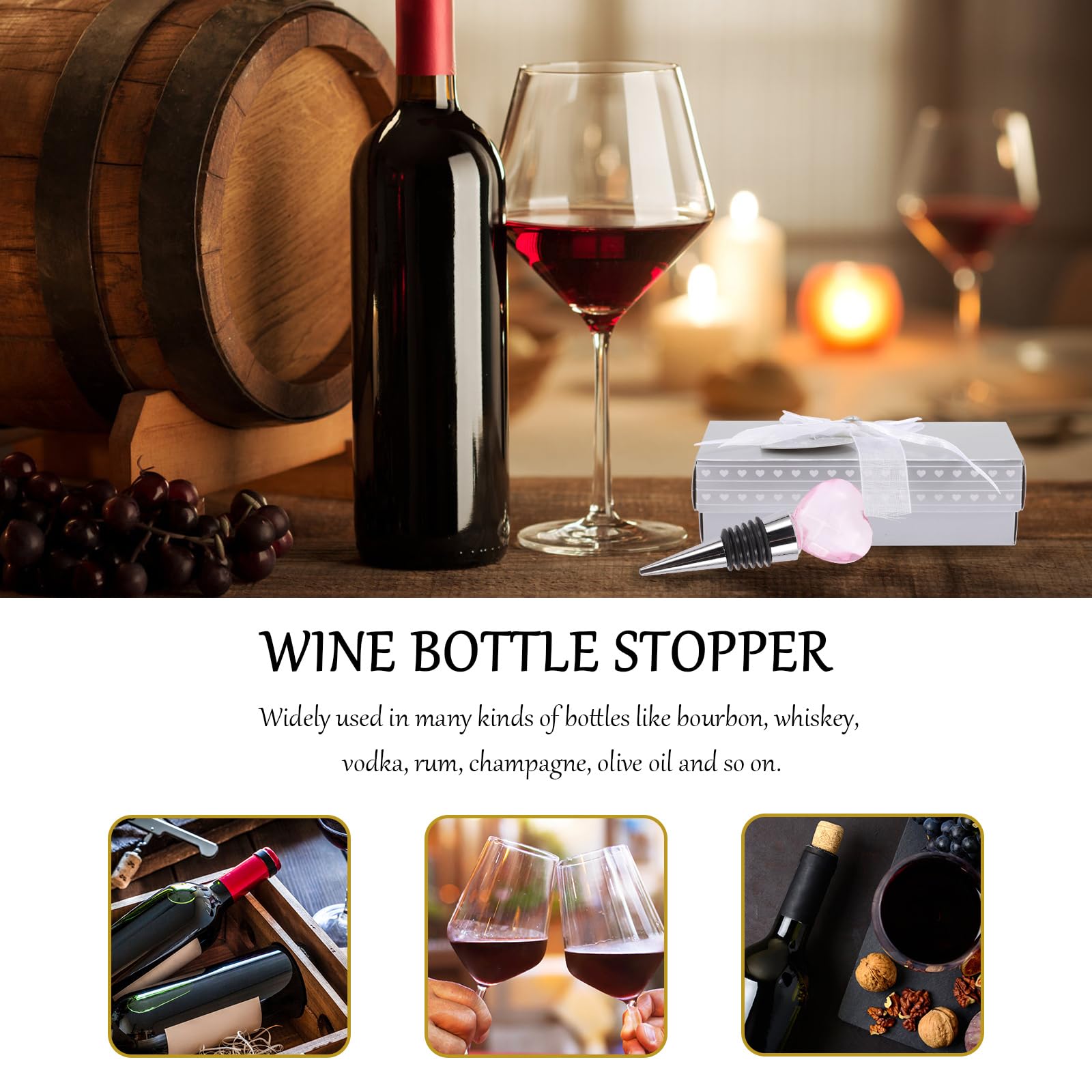 Amosfun Tappo per vino in cristallo a forma di cuore decorativo per bevande in sughero topper