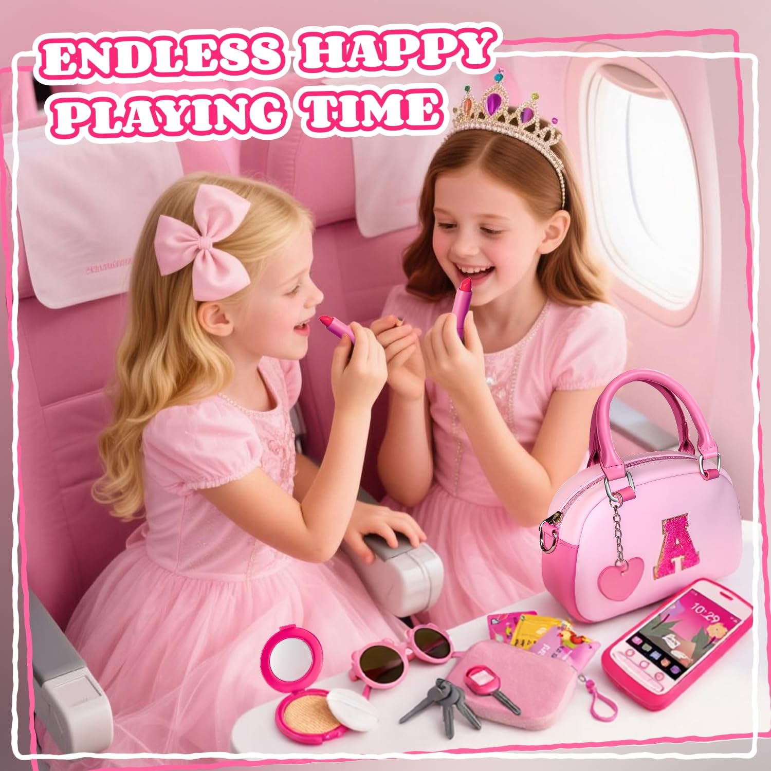 Play Purse for Little Girls, Kids Purse with Pretend Play Princess Toys Includes Handbag, Mini Karaoke Machine, Phone,Wallet, Key,Toddler Purse Birthday Gift for Girls Age 3 4 5 6+