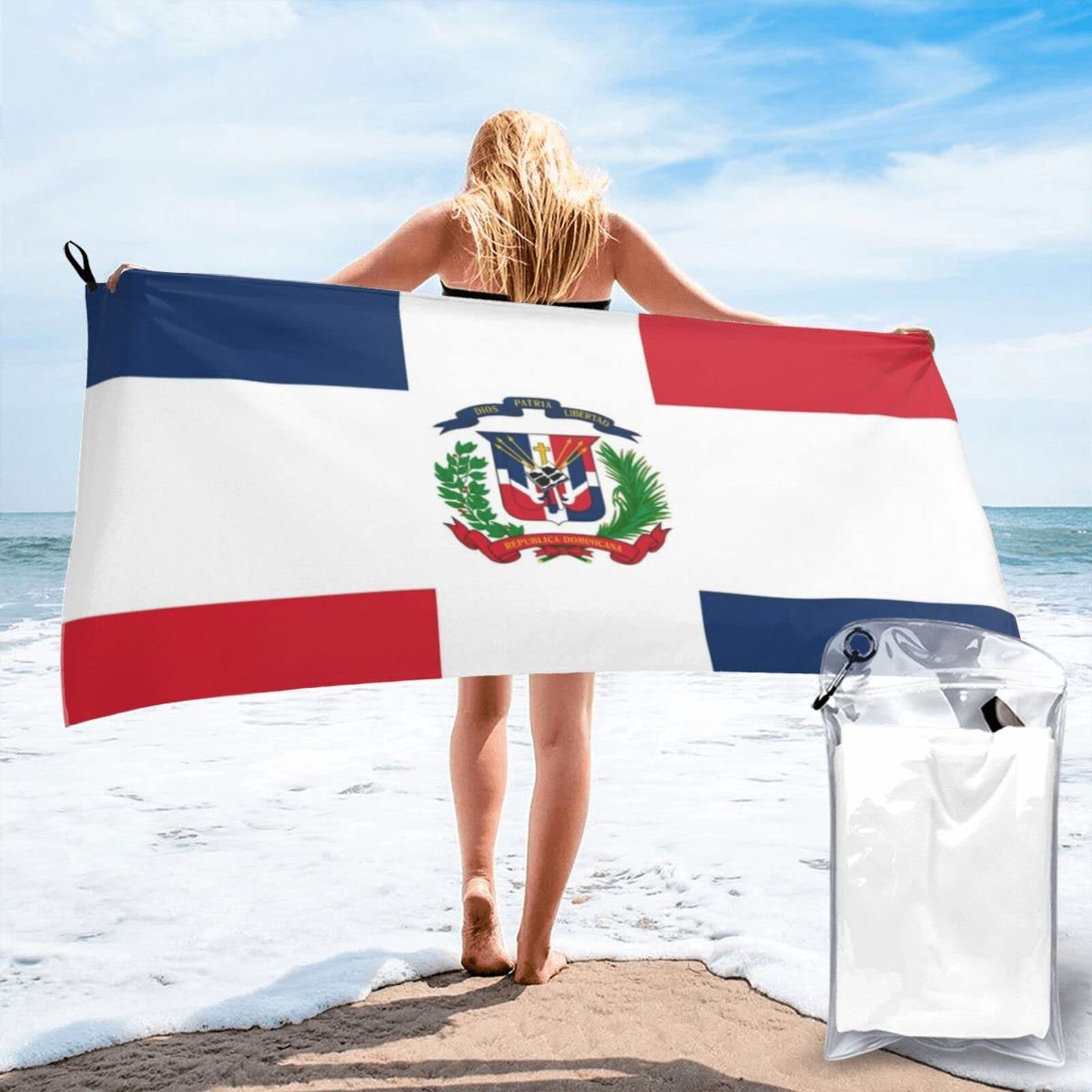 Lawenp Flag of The Dominican Republic Microfiber Beach Towel Adults Large Quick Drying Bath Towel Travel Towels with Pouch 27.5"x55"