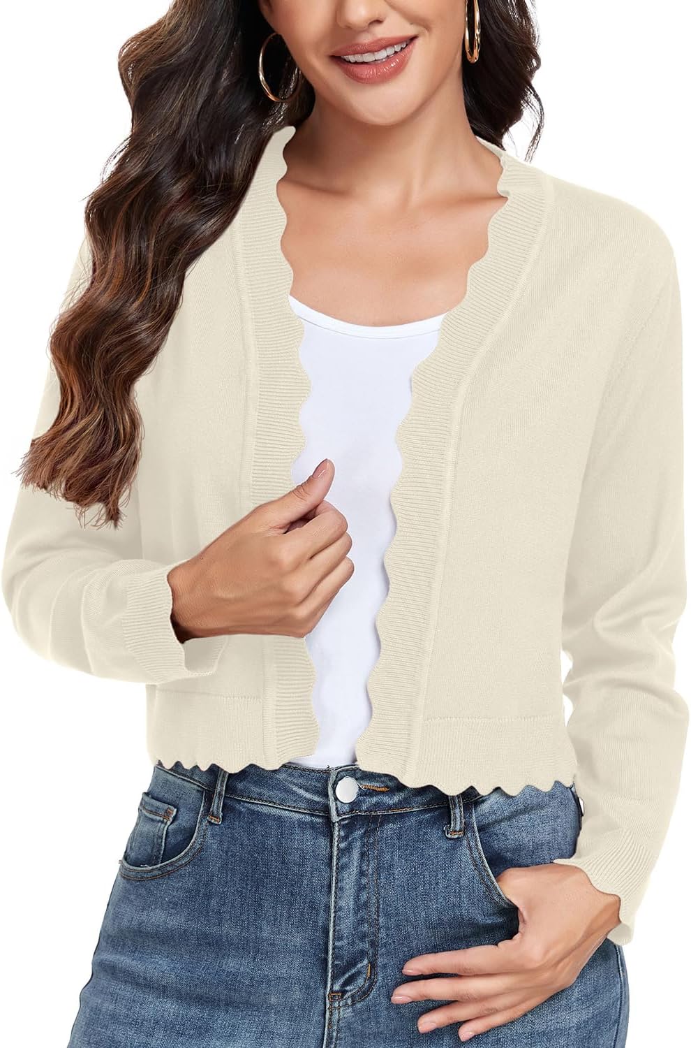 GRECERELLE Women's Long Sleeve Lightweight Open Front Cropped Cardigan Knit Sweaters Bolero Shrugs (S-2XL) - Image 2