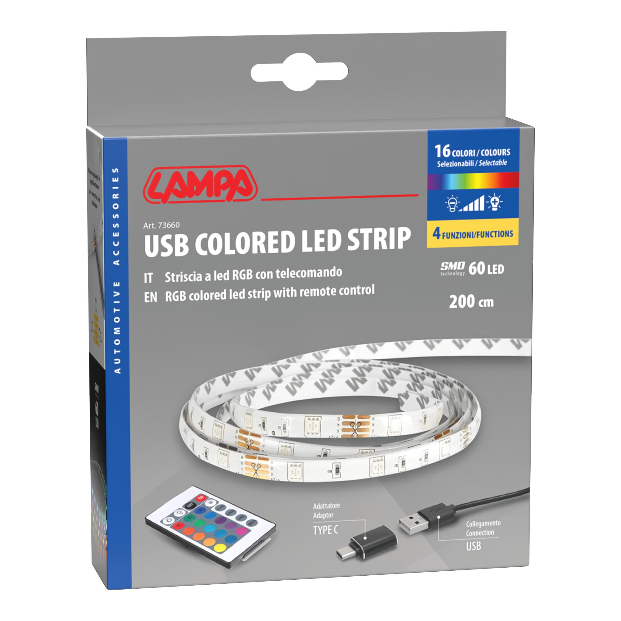 Lampa 73660 Striscia adesiva a Led RGB, USB - 200 cm