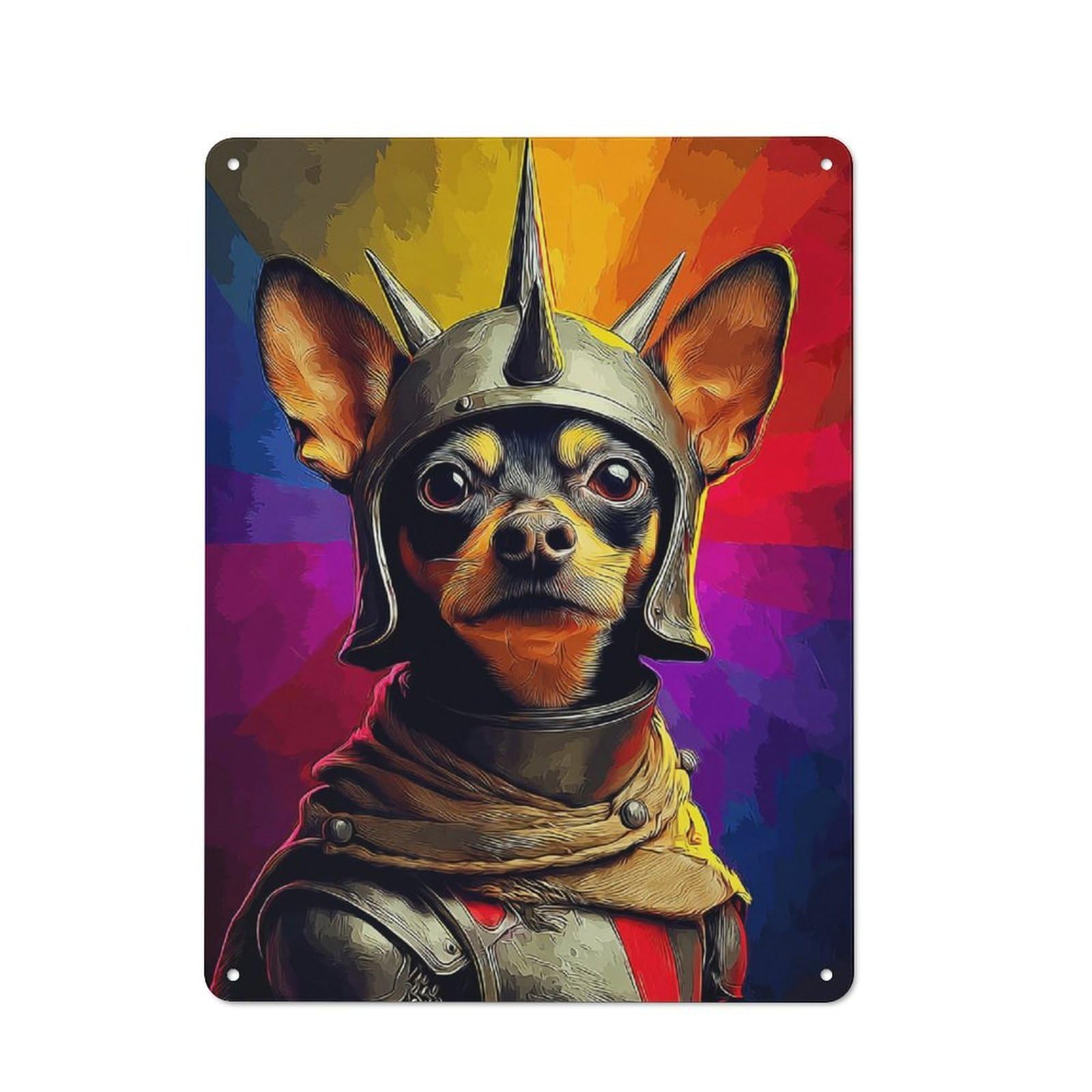 Knightly Canine in Armor -2 Cottage Style Metal Wall Decor 40x30cm, Farmhouse Metal Sign for Farmhouse Kitchen, Pantry Or Dining Area