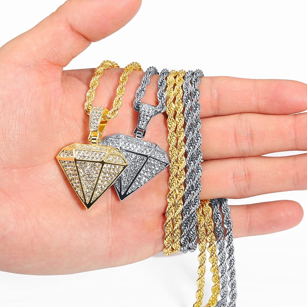 Męski wisiorek Naszyjnik Iced Out Chain Bling Crystal Naszyjnik dla mężczyzn Hip Hop Złoty Łańcuszek tenisowy Biżuteria-akcesoria
