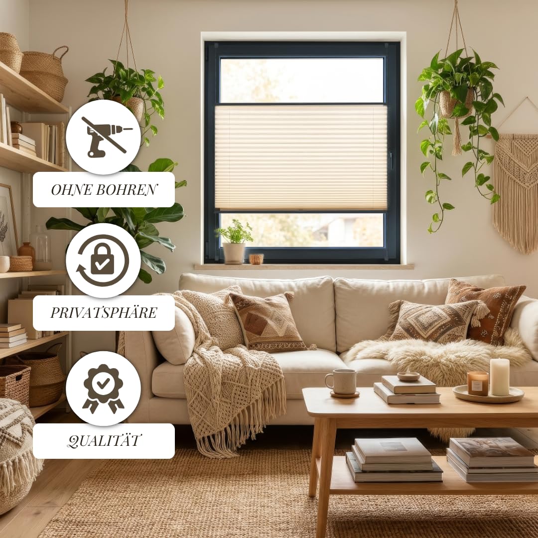 Home-Vision Premium Plissee Klemmfix Graphit B95 x H200cm Profil Anthrazit | Ohne Bohren Sonnenschutz & Sichtschutz Faltrollo Easyfix Klemmträger für Fenster und Tür