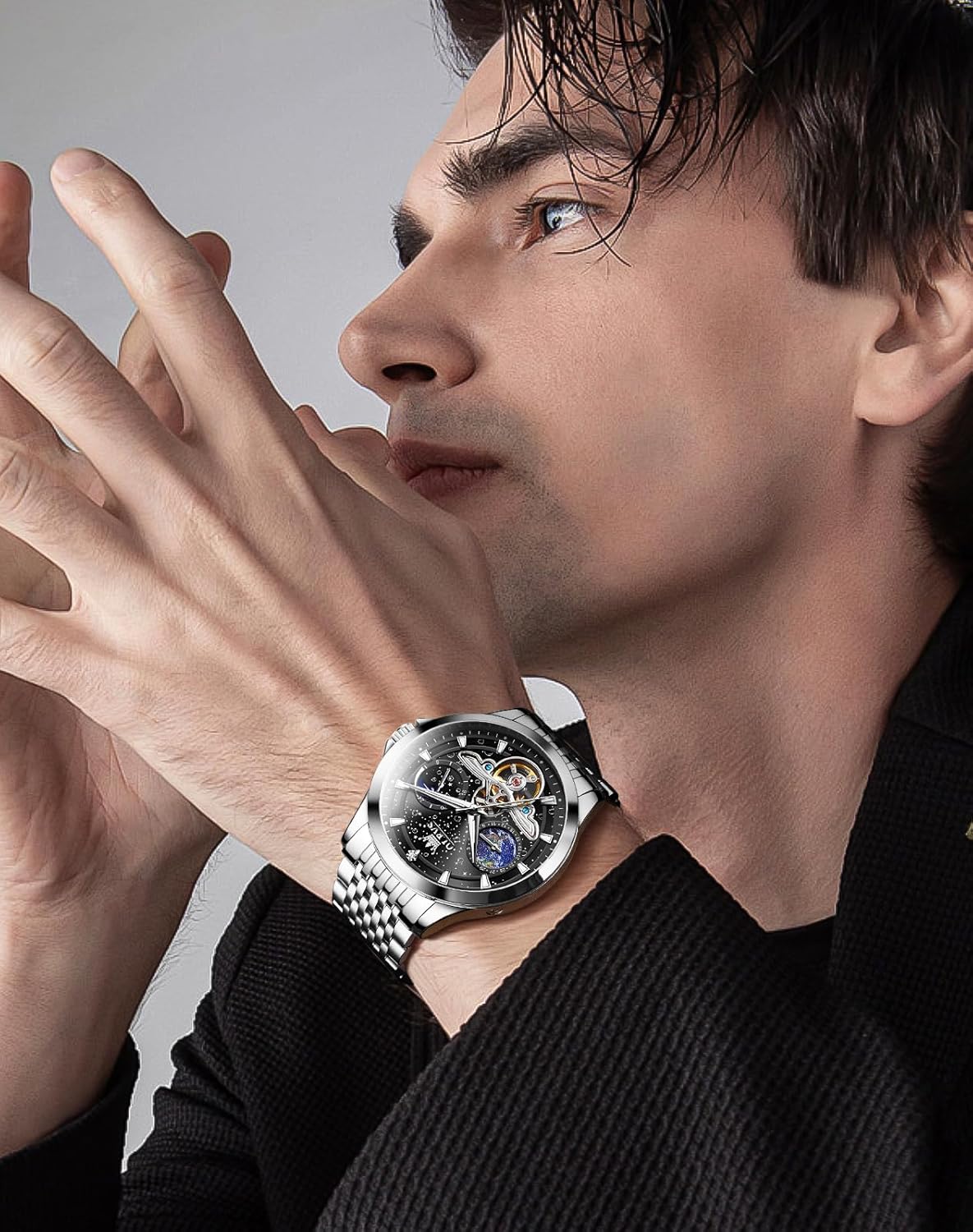 OLEVS Watches for Men Automatic Mechanical Luxury Dress Big Face Self Winding Tourbillon Skeleton Luminous Wrist Watches - Image 2