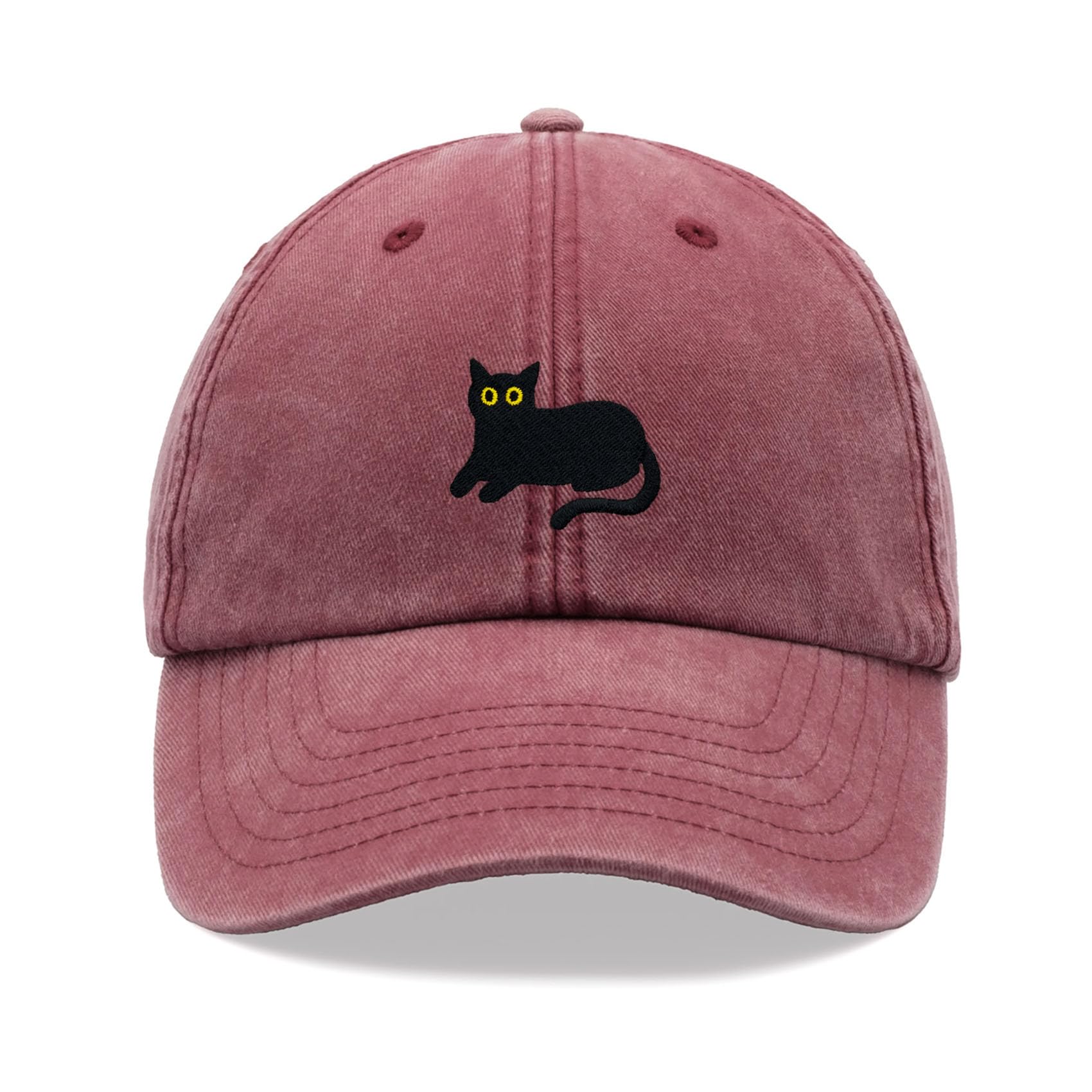Black Cat Lying Down Baseball Cap Vintage Washed Unisex Dad Hat Adjustable Red