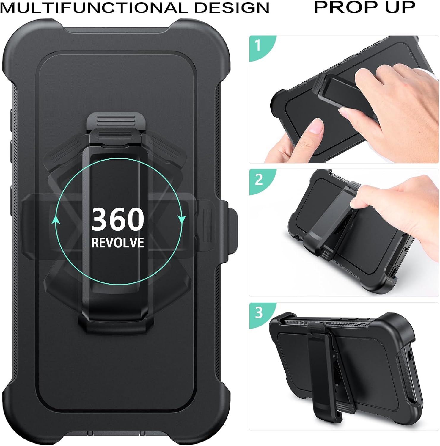 DUEDUE for Samsung Galaxy S25 Case, Phone Case for Samsung S25 with Belt Clip Holster Shockproof 3-Layer Heavy Duty Full Body Protective Rugged Phone Cases Cover for Galaxy S25 6.2", Black - Image 3