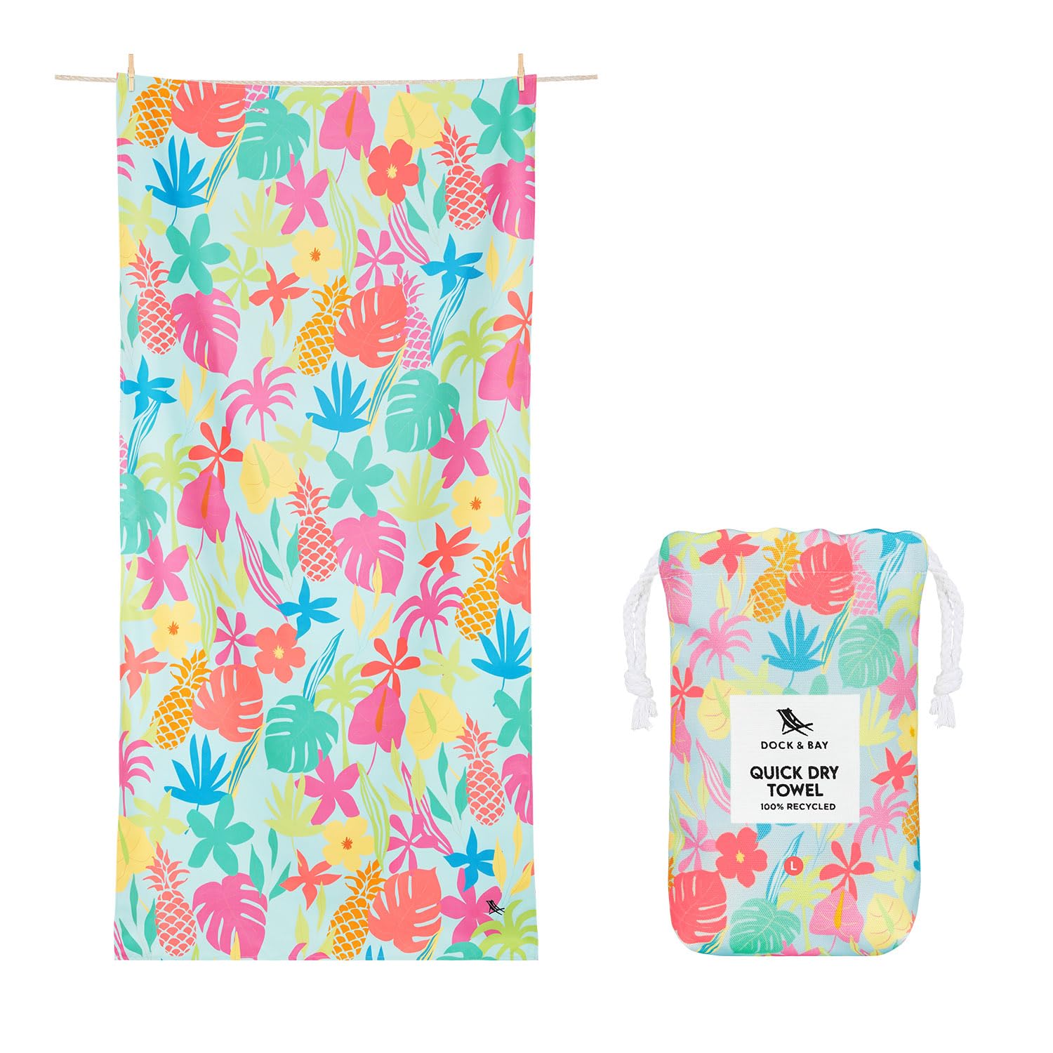 Dock & Bay Serviette de plage Microfibre séchage rapide sans sable 100% recyclé Taille L 160 x 90 cm