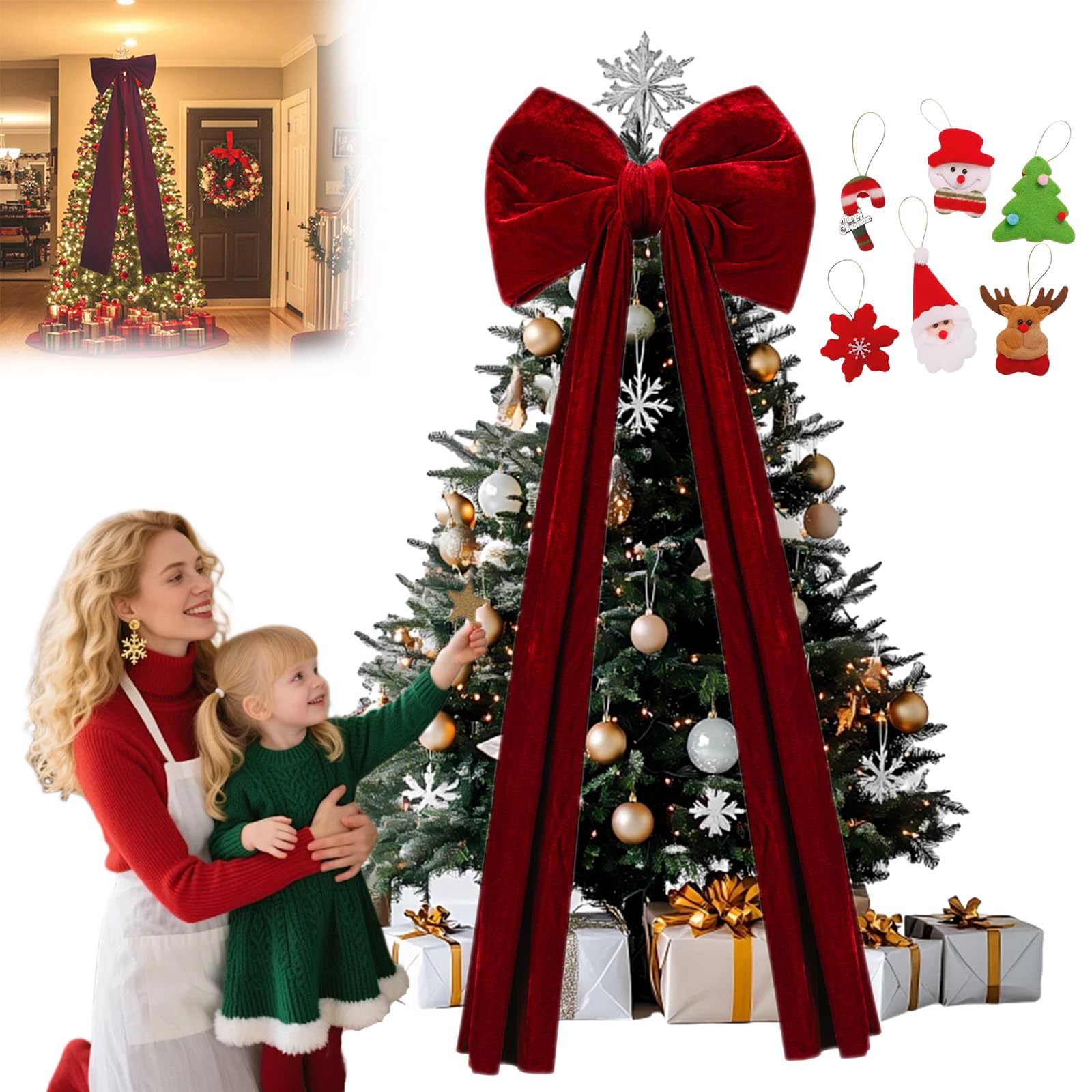 Extra Large Christmas Tree Topper Red Velvet Bow, Christmas Tree Bows Large, Christmas Tree Topper Bow, for Home Toppers Wreath Wall Room Party Holiday Decor Supplies (Claret,M(110 * 40CM))