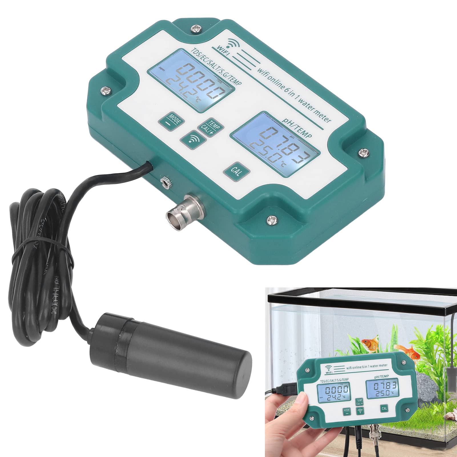 Misuratore Qualità Acqua 6 In 1 WiFi - PH, TDS, EC, SG, Temperatura E Sale, Con App Tuya, Per Acquari E Idroponica - Foto 12