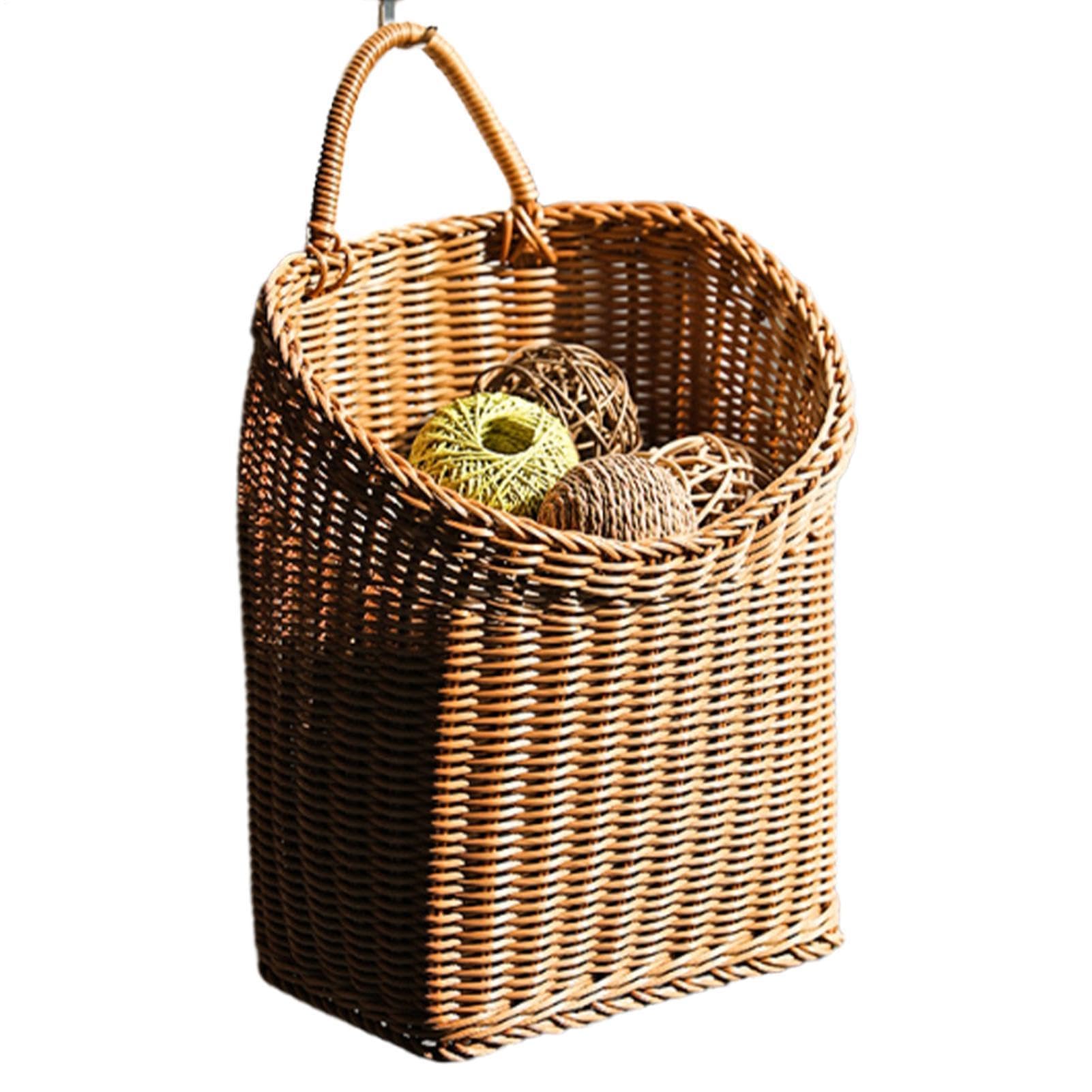 Cestini da parete in rattan in stile rustico come decorazione da | Contenitore in tessuto per interni ed esterni; adatto per cucina, cameretta dei bambini e porta di casa; portaoggetti