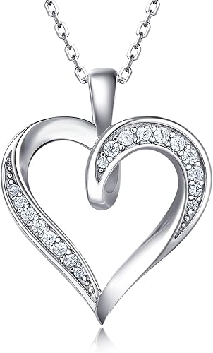 Billie Bijoux Silver Love Heart Necklace 925 Sterling Silver Platinum Plated Round CZ…