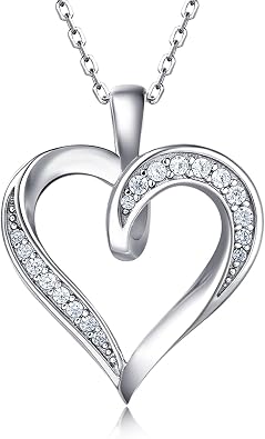 Billie Bijoux Silver Love Heart Necklace 925 Sterling Silver Platinum Plated Round CZ Womans Jewelry Gifts for Women