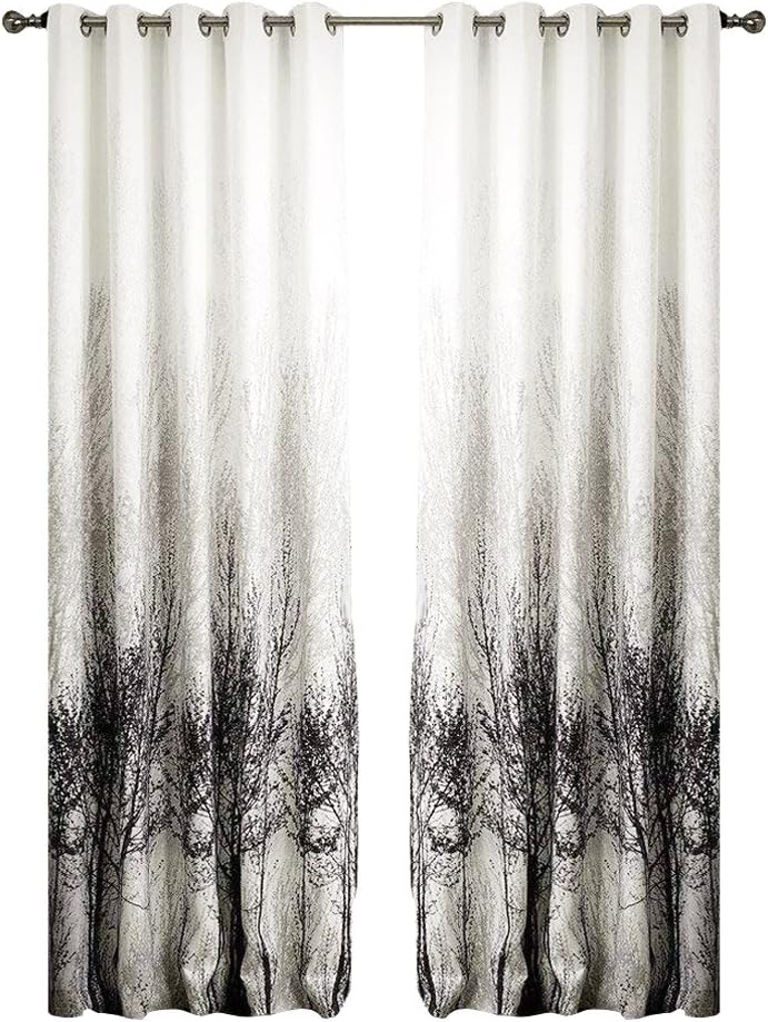 Garnet Owlcity Drape Curtains Black Tree Printed Pattern Grommet White Window Treatment Top 96 Inches Long Bedroom Living Room 1 Panel 52" W x 96" L