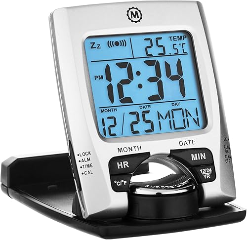 MARATHON Reloj despertador con calendario y temperatura para viaje CL030023 - batería incluida