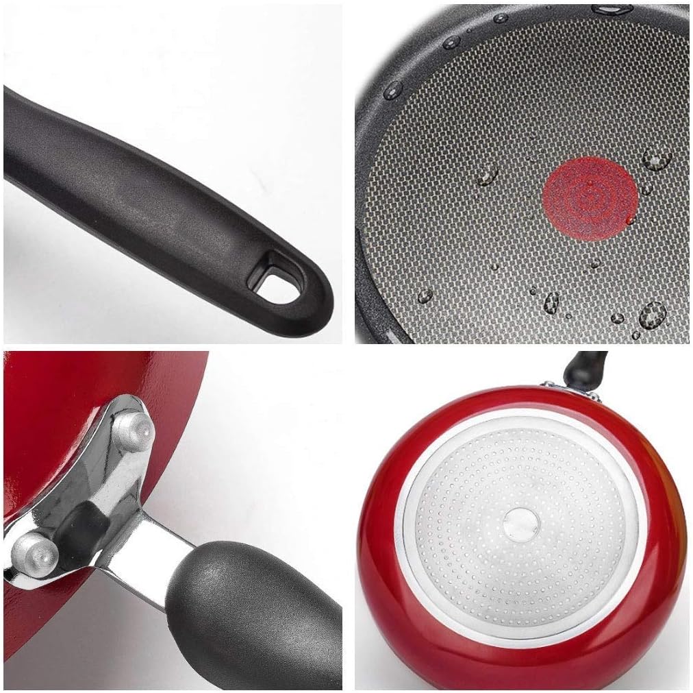 蓋とサイド注ぎ口付きステンレスフライパン、IH対応ステンレススキレットフライパン蓋カプセル底付き、 (サイズ : 26cm) (レッ