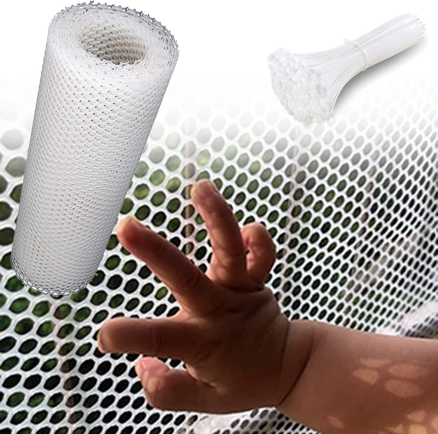 Pet Safety Net for Balcony Window Cat Fence Anti Fall Protective Mesh Stairs Poultry Net Durable & Cuttable White Garden Fence