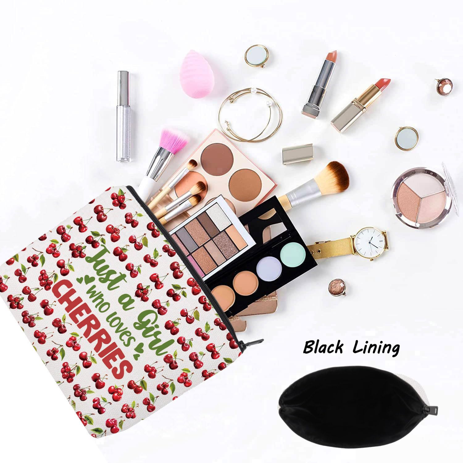 LEVLO Funny Cherry Cosmetic Bag Fruit Lover Gift Just A Girl Who Loves Cherries Makeup Zipper Pouch Bag Cherry Lover Gift Loves Cherries F Bag - Image 3