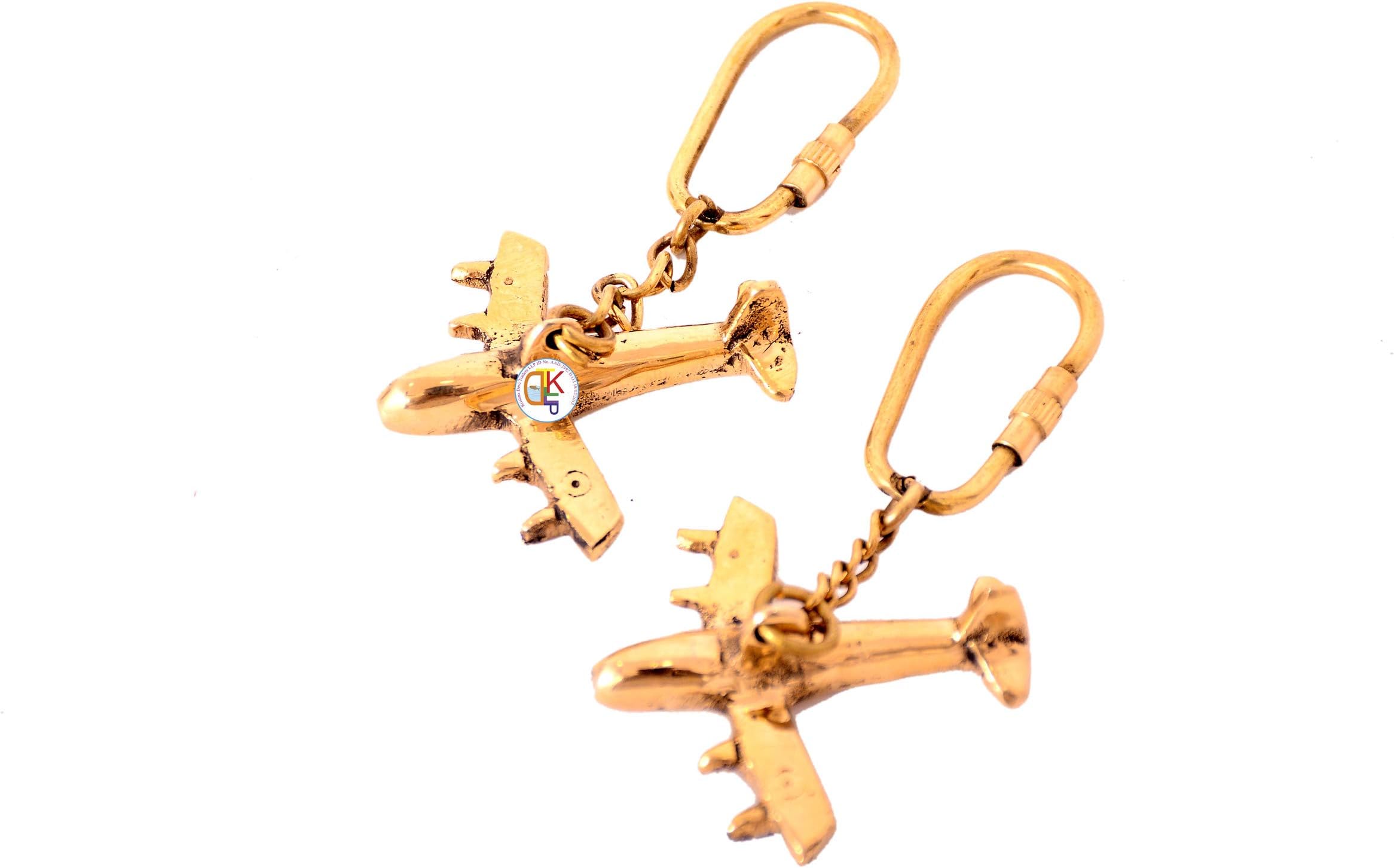 KDT Gold Brass Metal Aircraft Aeroplane Stlish Keyring / Keychain for Men / Women - Set of 2 Pieces