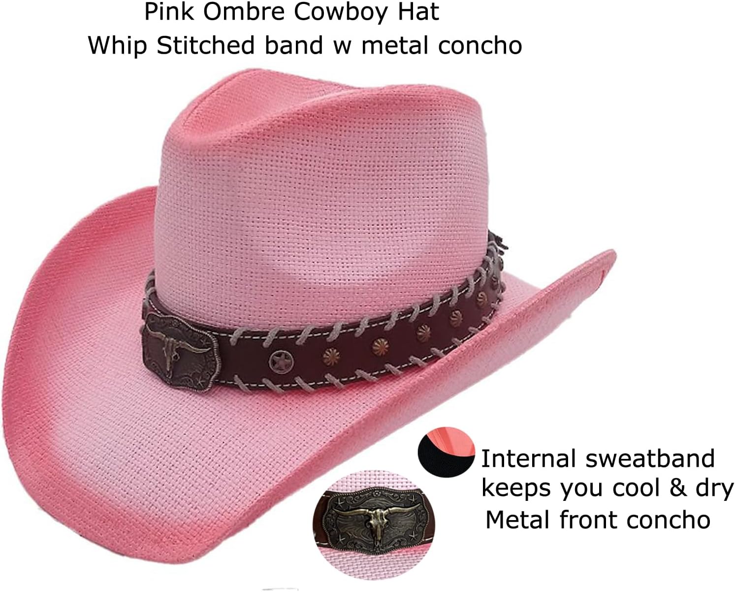American Western Straw Cowboy Hat Men's Womens Hard Patriotic Classic Hard Shell Sun Protection Hats (Pink)