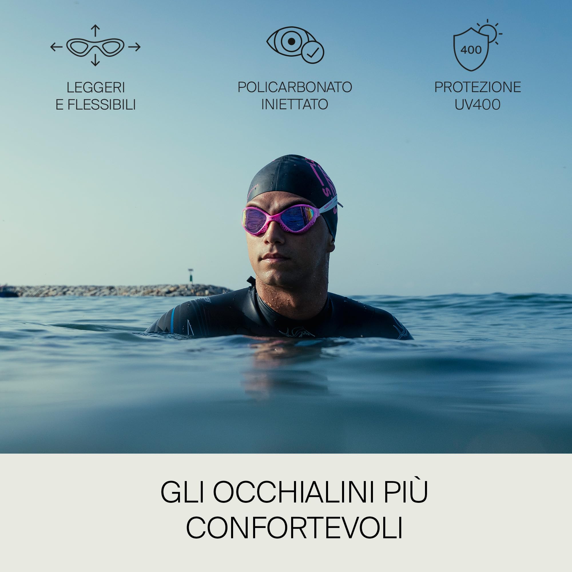 Occhiali da nuoto OzeanX, antiappannamento con lenti panoramiche. Protezione UV400. Vestibilità idrodinamica Per nuotare in piscina e nel mare. Occhialini nuoto uomo e donna per acque libere