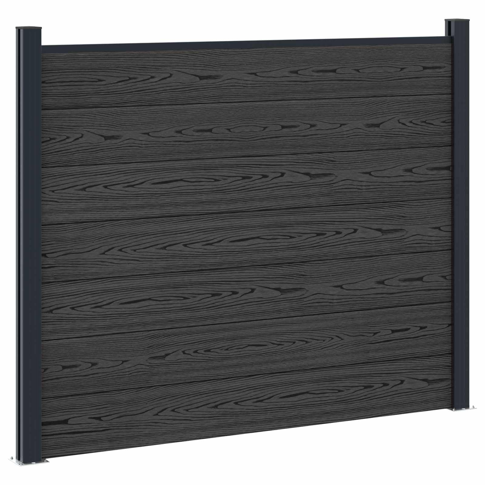 Zaunelement WPC und Aluminium Schwarz, 180x146 cm Gartenelement mit wetterbeständigem Sichtschutz, stabiles Zaunfeld für Terrasse, Vorgarten und Grundstück, einfache Montage