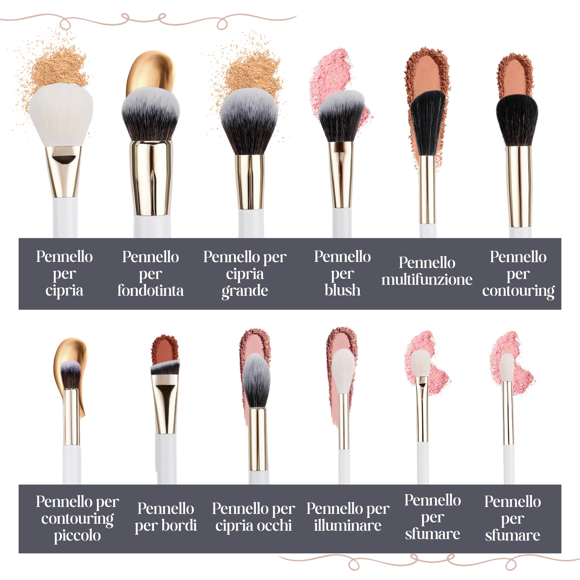 Set pennelli trucco professionali 24 pezzi con custodia – Pennelli make up viso e occhi per fondotinta, cipria, correttore, fard, ombretto, contour