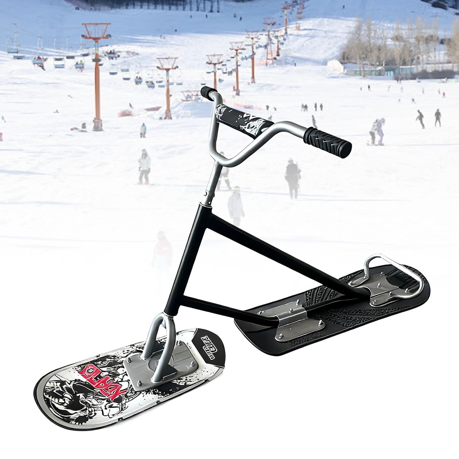 Monopattino da neve per tutti i terreni con design a doppio sci per esplorazione fuoristrada, avventure fuoristrada e sentieri battuti