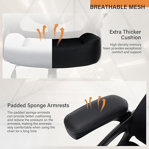 Miniatura 6 de Silla de oficina grande y alta de 400 libras con asiento ancho, silla de escritorio ergonómica resistente con brazos abatibles, silla ejecutiva de