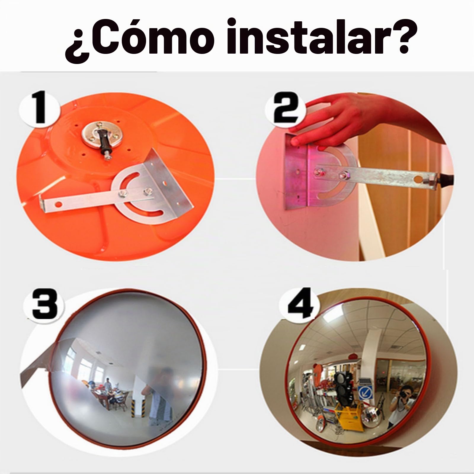 Espejo convexo de tráfico de 60 cm, gran angular de 130°, resistente a la intemperie, espejo panorámico de seguridad con soporte de pared, para garaje, tráfico, calzadas, patio