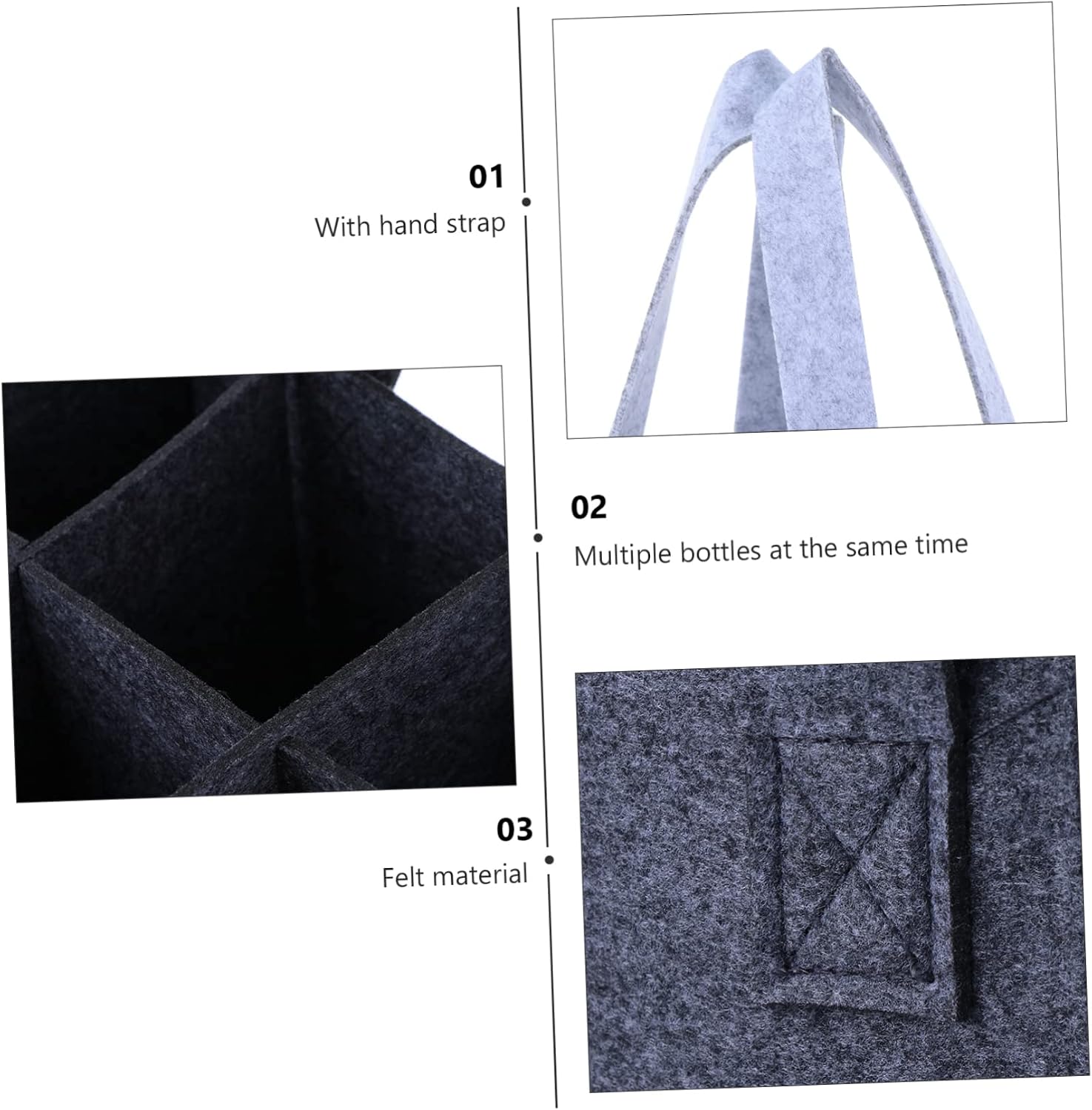 2Pcs Portable Felt Wine Bottle Bags with Reinforced Handle for Black