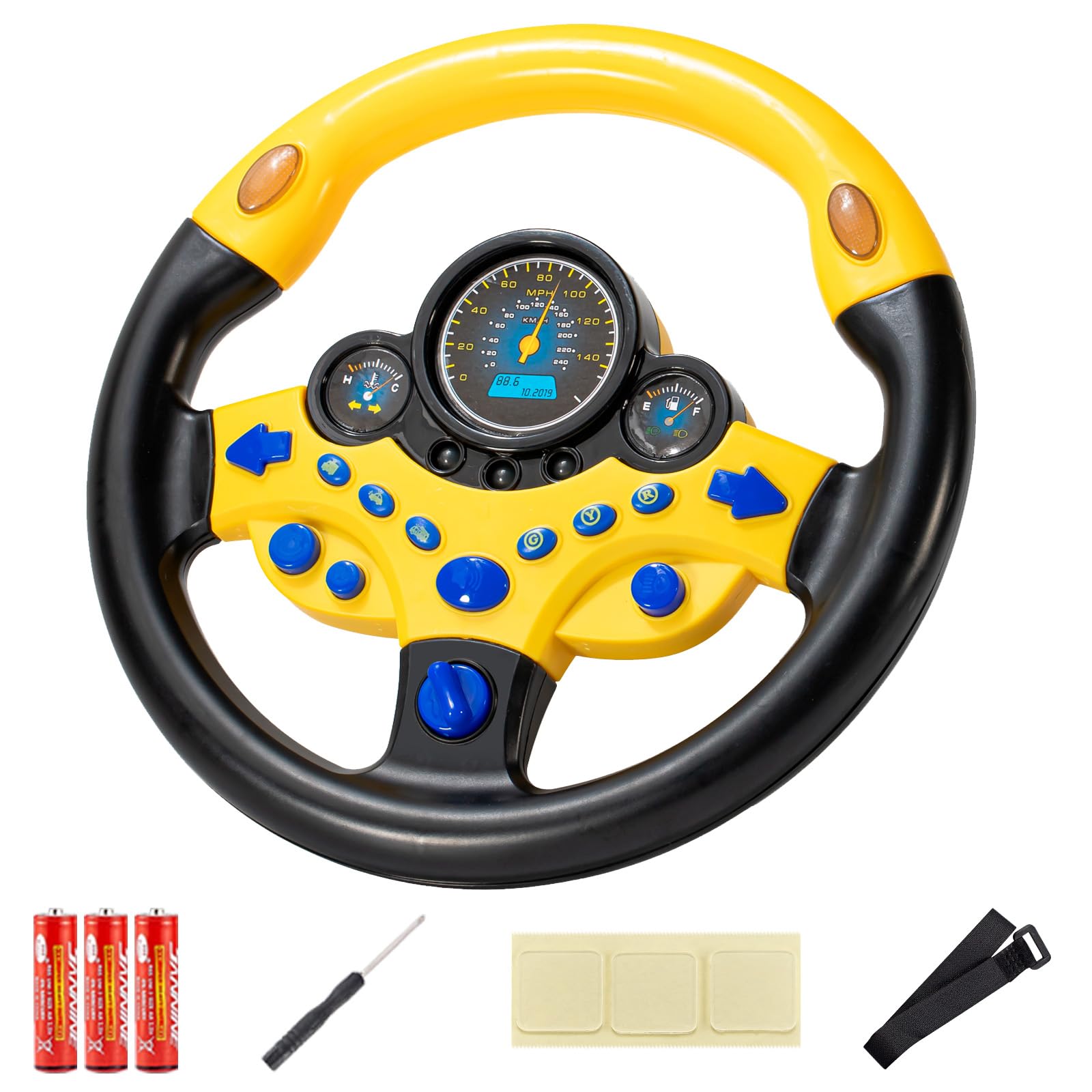 Kids Steering Wheel Toy with Light and Music, Car backseat Simulated Driving Steering Wheel Gifts Toys (yellow)