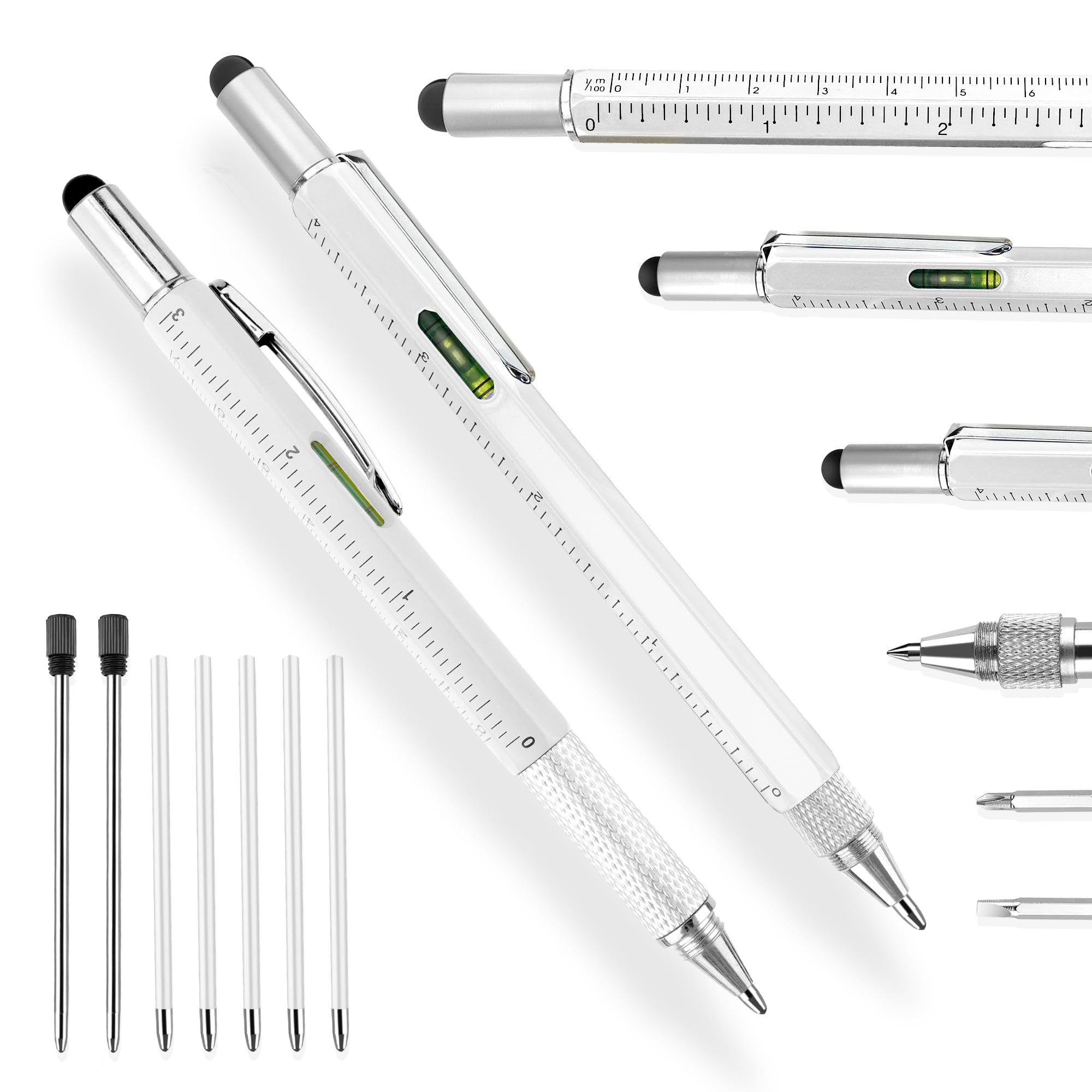 Gifts For Men, Multitool Tech Tool Pen, 2 Pieces Silver 6 in 1 Multi Tool Pen Set Screwdriver Pen Birthday Gifts For Men Dad Grandpa Boyfriend Stocking Stuffers Christmas Cool Gadgets Father's Day