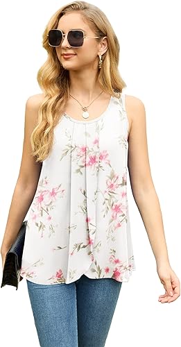 Miniatura 5 de IWOLLENCE Camiseta sin mangas de gasa para mujer, de verano, de doble capa, holgada, cuello redondo, estilo casual
