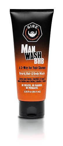 GIBS Grooming - Jabón corporal 3 en 1 para hombre - Gel de baño líquido hidratante y limpiador para barba y cabello, sin sulfatos ni parabenos,