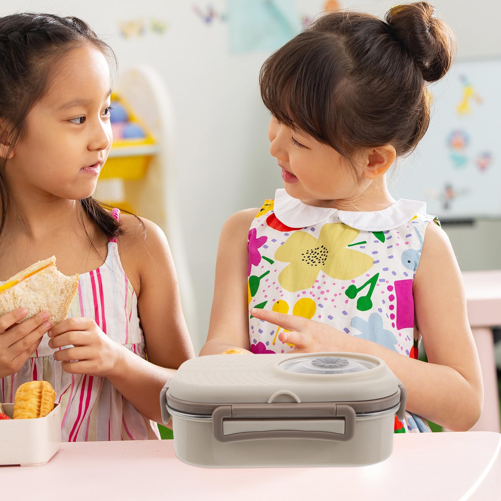 Alipis Auslaufsichere Bento Lunchbox aus Edelstahl mit 3 Fächern | Beige, 1 Satz, Pp Details, Inklusive Stäbchen, Löffel und Suppenschüssel