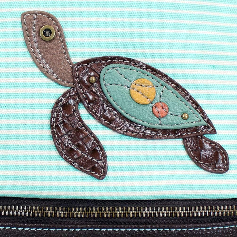 Chala Group Handbags Teal Stripe Backpack with Detachable Charm, Turtle Lovers Backpack with Smooth Zipped Compartment and Comfortable Padded Strap (Stripe Turtle), Medium