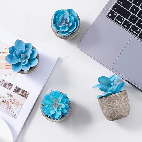 Miniatura 7 de Jelofly Paquete de 2 plantas artificiales suculentas, surtidas, decorativas, suculentas falsas, cactus falsos en maceta, macetas grises, juego de 5