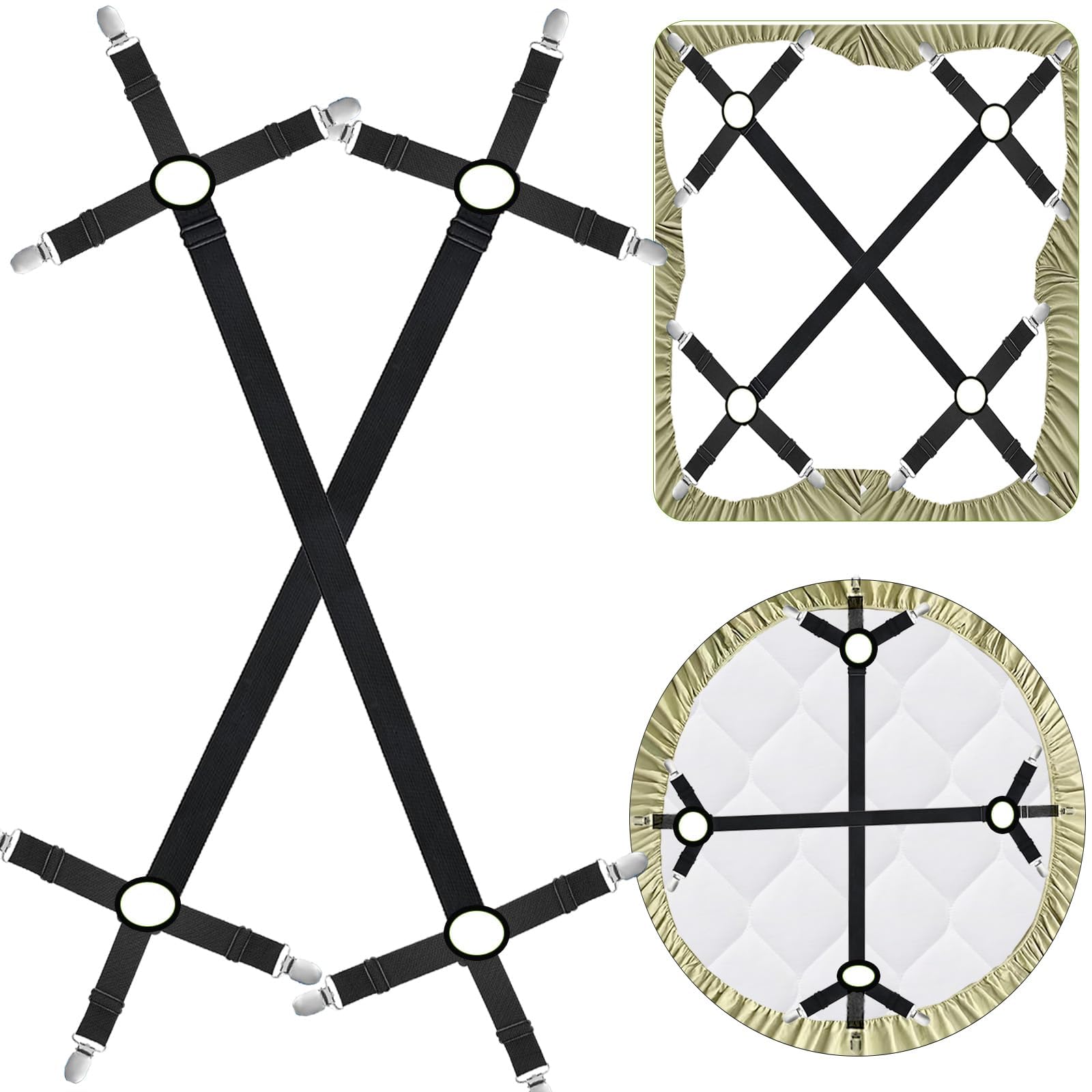 Bed Sheet Straps, 2 Pcs Adjustable Durable Heavy Duty Elastic Sheet Grippers, Universal No-Slip Bed Sheet Holders for Corners, Easy-to-Use Mattress Sheet Securing Clips, Sheet Suspenders Fasteners