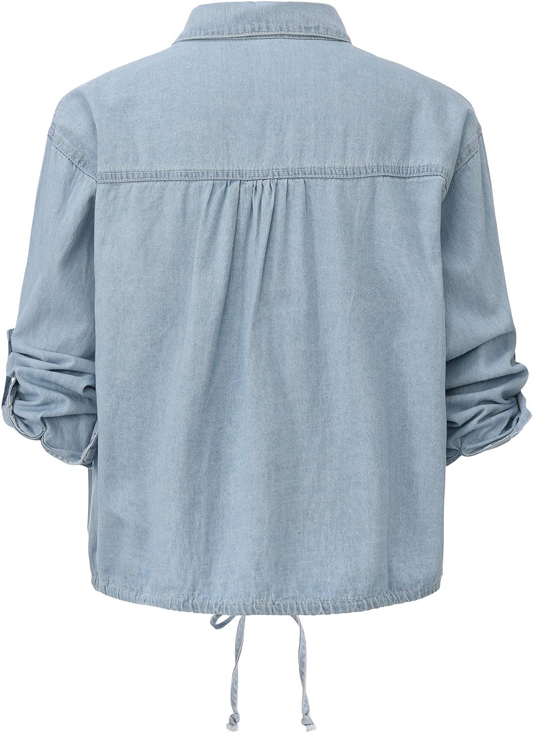 Women's Cropped Denim Shirt Roll Up 3/4 Sleeve Loose Crop Tops Button Front Jean Shacket - Image 3